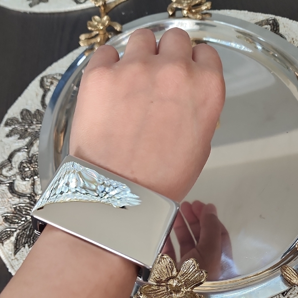 Silver Geometric Bangle - Picture 8 of 9